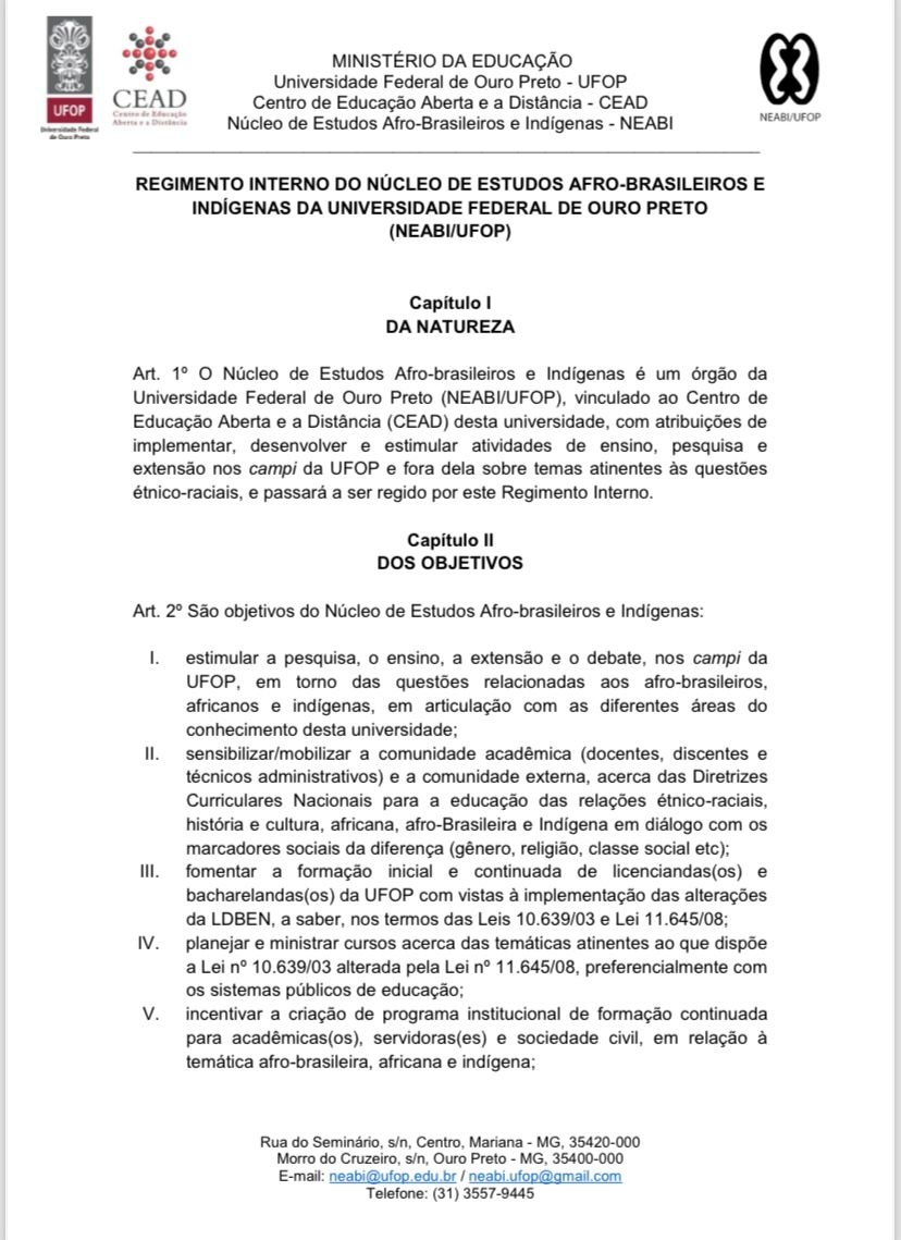 REGIMENTO INTERNO NEABI-UFOP