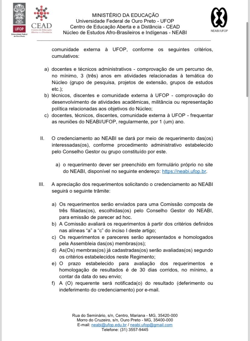 REGIMENTO INTERNO NEABI-UFOP
