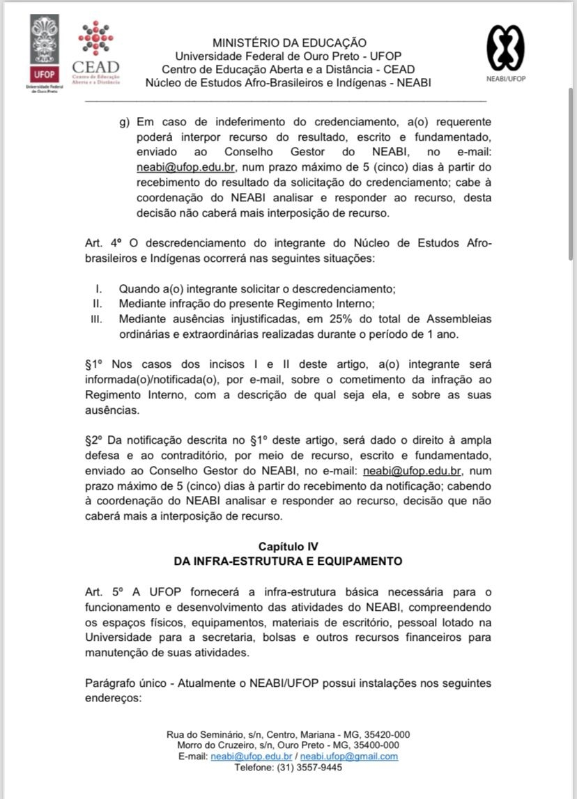 REGIMENTO INTERNO NEABI-UFOP