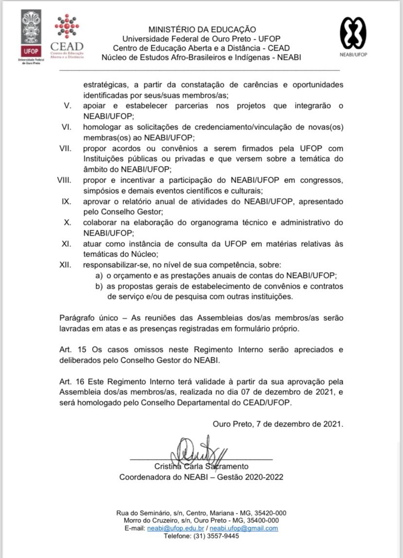 REGIMENTO INTERNO NEABI-UFOP